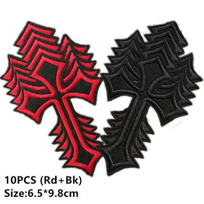 10τμχ Παρτίδα Σταυρός μπαλώματα σε ρούχα Κεντημένες ρίγες ραπτικής Διακοσμητικές κονκάρδες απλικέ Σίδερο σε μπαλώματα Ρούχα Μαύρος Σταυρός