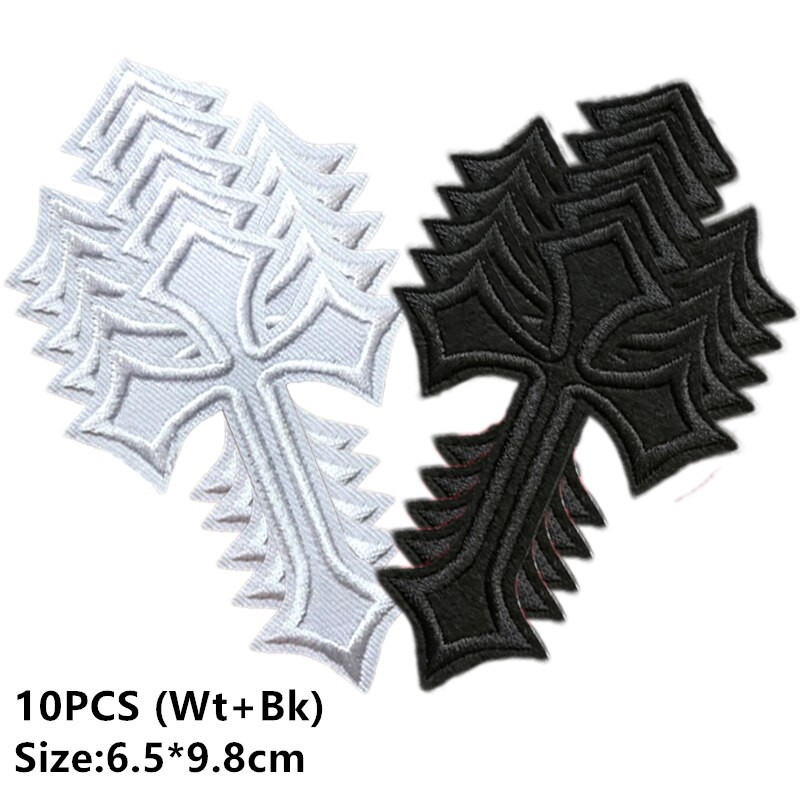 10τμχ Παρτίδα Σταυρός μπαλώματα σε ρούχα Κεντημένες ρίγες ραπτικής Διακοσμητικές κονκάρδες απλικέ Σίδερο σε μπαλώματα Ρούχα Μαύρος Σταυρός