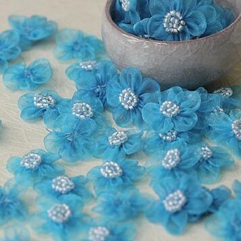 5tk UUS Käsitsi valmistatud 3D lille organza plaastrid DIY õmblemine helmed aplikatsiooniga riie kleit peo pulm jõulukaunistus