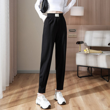 Ежедневен дамски панталон с емблема -черен цвят