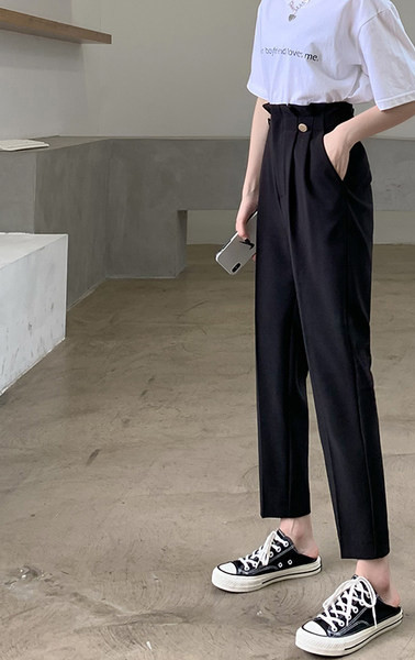 Pantaloni drepti de damă, cu talie înaltă și buzunar