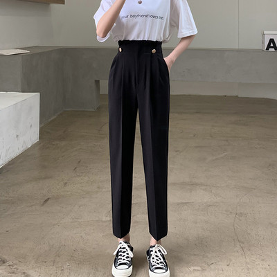 Pantaloni drepti de damă, cu talie înaltă și buzunar