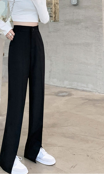 Ležerne ženske hlače s prorezom na nogavici