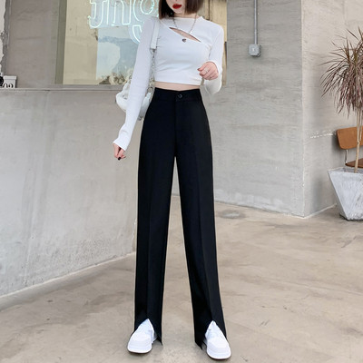 Ležerne ženske hlače s prorezom na nogavici