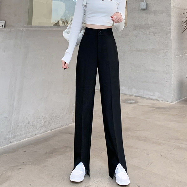 Ležerne ženske hlače s prorezom na nogavici