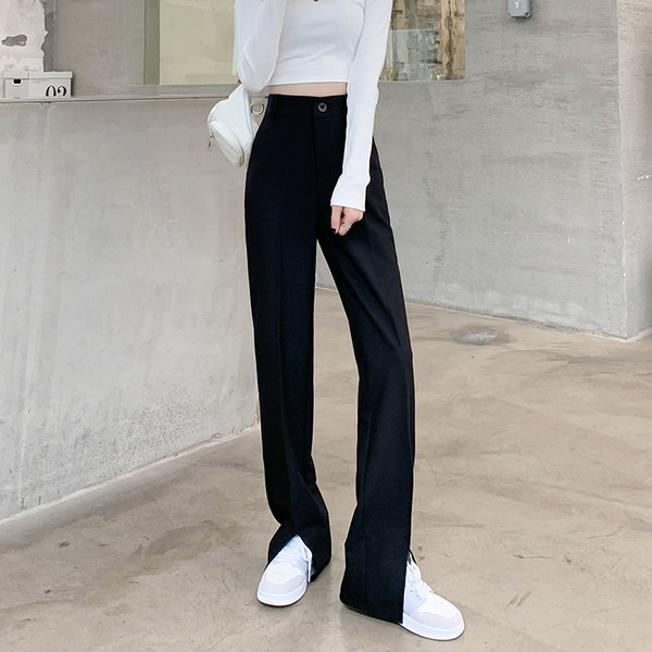 Ležerne ženske hlače s prorezom na nogavici