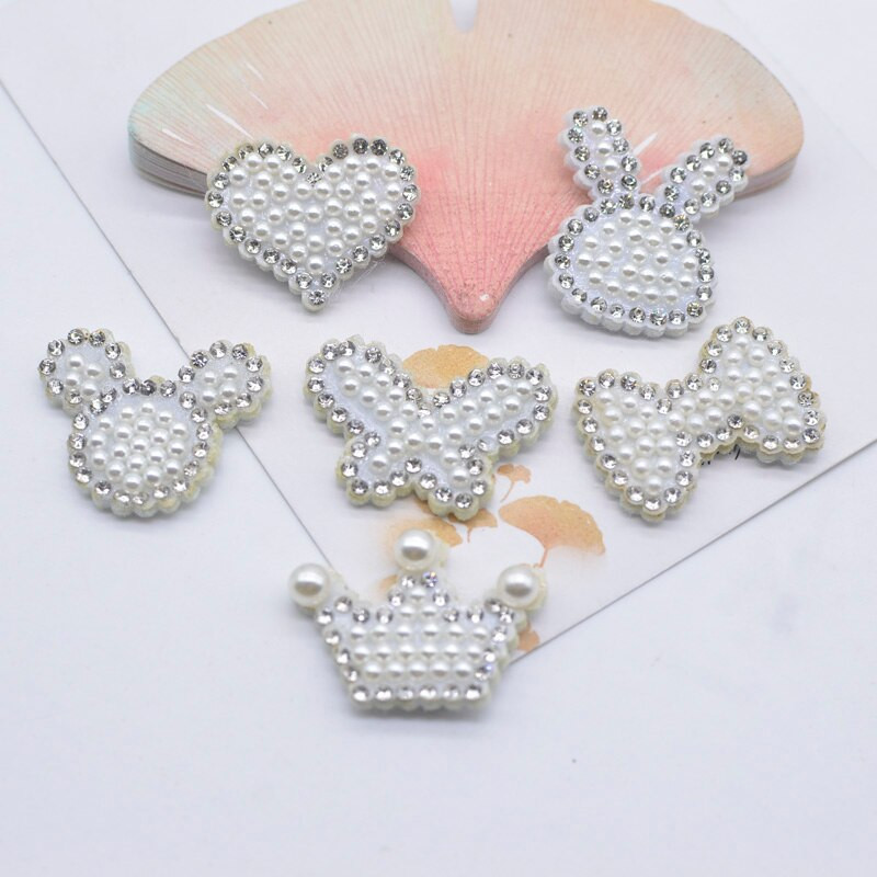 15 kom/mješanih bisernih leptir leptir mašna zakrpe sa vještačkim dijamantom Heat Crwon samoljepljive zakrpe s aplikacijom za odjeću Traka za kosu Nabavka odjeće