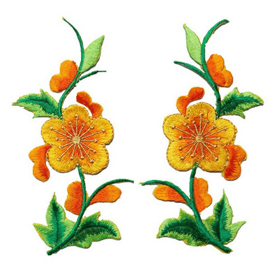 2 buc. flori, frunze, trandafiri, coase cu fier pe patch-uri, insigne brodate, roșu, albastru, galben, pentru haine, bricolaj, aplicații, decorare artizanală