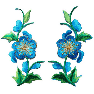 2 buc. flori, frunze, trandafiri, coase cu fier pe patch-uri, insigne brodate, roșu, albastru, galben, pentru haine, bricolaj, aplicații, decorare artizanală