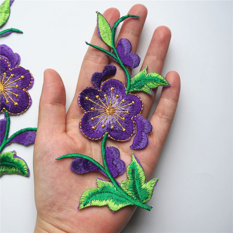 2 buc. flori, frunze, trandafiri, coase cu fier pe patch-uri, insigne brodate, roșu, albastru, galben, pentru haine, bricolaj, aplicații, decorare artizanală