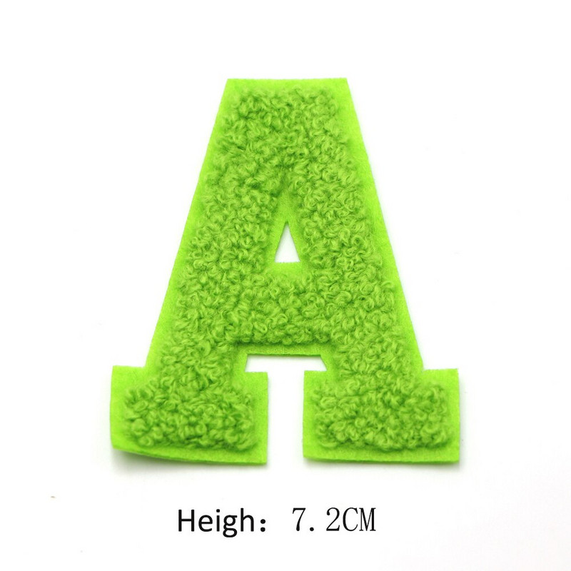 1 ΤΕΜ Πράσινο 7,2 εκατοστών σενίλ Letter Patch Iron on Patch Name Letter Patch For Jeans Clothes Επισκευαστικό μπλουζάκι Alphabet Patch Badges