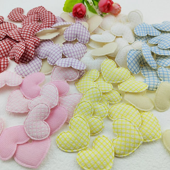 100Pcs 3,5*3CM Gingham Fabric Appliques for Clothes Rewing Supply Headwear Hair Clip Bow Decor Patches