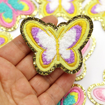 1PC Butterfuly Chenille Embroidery Patches Iron on Пришиване на дрехи Аксесоари за детски чанти Дрехи Апликирани персонализирани стикери