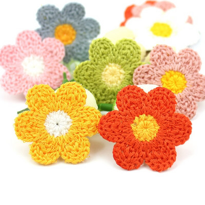35Pcs 3.5cm Woolen Yarn Embroidery Flowers Patches Sew-on Appliques For Crafts Headwear Accessories DIY Hair Clip Decor Supplies