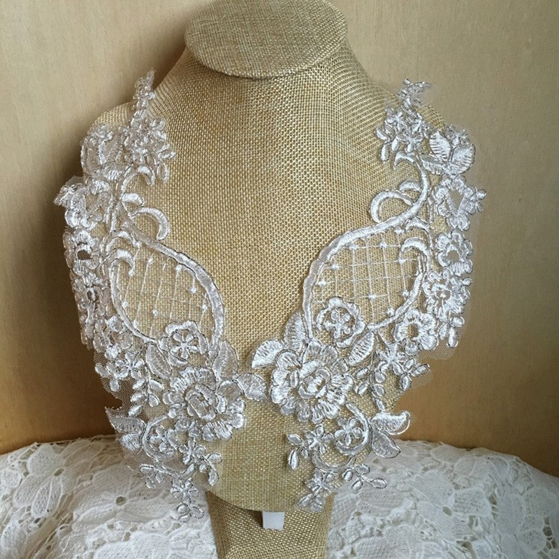 2 tükki valge punane sinine pitsaplikatsioon lilleline litter pitskangast kaunistus rõivamanustele Õmble riidest kostüüm käsitöö