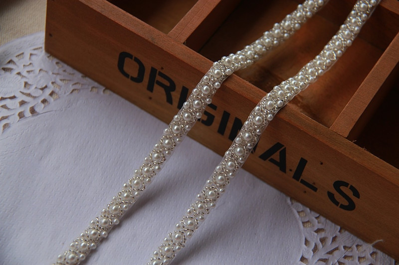 2 jarda Čipka s bisernim perlama Mrežasta čipkasta vrpca Tkanina Dekoracija odjeće Vjenčanica Ovratnik Rukav Čipka Applique DIY Rukotvorine