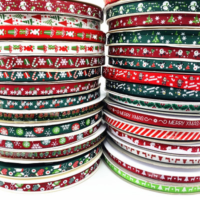 5 Yards 10mm Christmas Ribbon Printed Grosgrain Ribbons for Gift Wrapping Wedding Decoration Hair Bows DIY