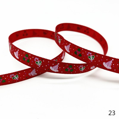 5 jardi 10 mm Ziemassvētku lente, apdrukāta Grosgrain lentes dāvanu iesaiņošanai kāzu dekorēšanai, matu bantes DIY