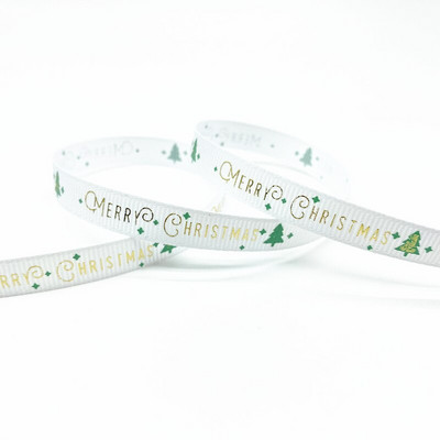 5 jardi 10 mm Ziemassvētku lente, apdrukāta Grosgrain lentes dāvanu iesaiņošanai kāzu dekorēšanai, matu bantes DIY
