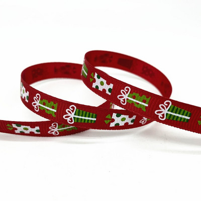 5 jardi 10 mm Ziemassvētku lente, apdrukāta Grosgrain lentes dāvanu iesaiņošanai kāzu dekorēšanai, matu bantes DIY