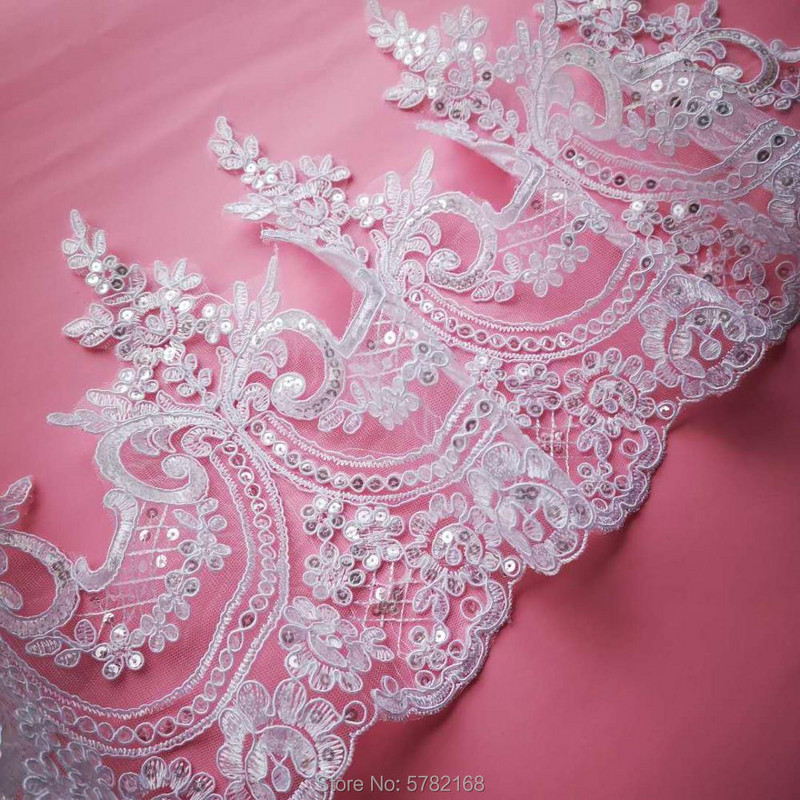 1 Αυλή/23 εκ. Λευκή ιβουάρ παγιέτα κορδόνι ύφασμα Flower Venise Venice Mesh Lace Trim Απλικέ Ραπτοσκευή για Γάμο Δεκ.