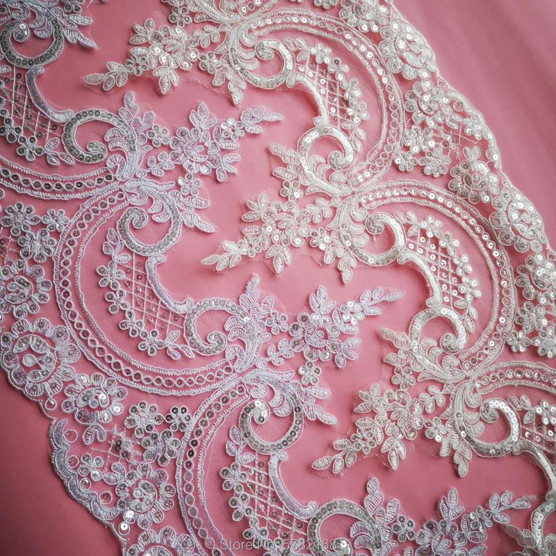 1 Αυλή/23 εκ. Λευκή ιβουάρ παγιέτα κορδόνι ύφασμα Flower Venise Venice Mesh Lace Trim Απλικέ Ραπτοσκευή για Γάμο Δεκ.