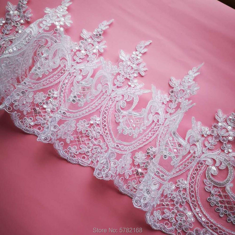 1 Αυλή/23 εκ. Λευκή ιβουάρ παγιέτα κορδόνι ύφασμα Flower Venise Venice Mesh Lace Trim Απλικέ Ραπτοσκευή για Γάμο Δεκ.