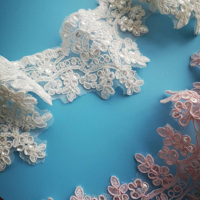 1 jard / 8 cm roosa elevandiluu hõbedane litritega serv, polüester tikandid, pitsliistud pruudi pulmakleidi kostüümikujundusega pitslint