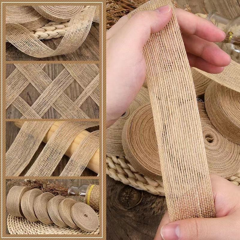 5M 6mm-50mm Iuta naturală cu fundă cu fundă artizanat DIY vintage din iuta din pânză de pânză țesătură ambalaj cadou, cusut, petrecere, nuntă, decorațiuni de Crăciun