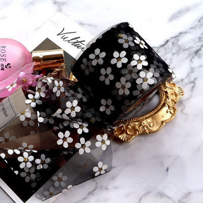 6 cm 5 jardi Floret tülli karikakra rull Isetegemise käsitööpaelad kingituseks vibu pakkimiseks kirsiõitega trükitud võrkkangatarbed