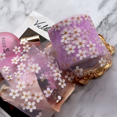 6 cm 5 jardi Floret tülli karikakra rull Isetegemise käsitööpaelad kingituseks vibu pakkimiseks kirsiõitega trükitud võrkkangatarbed