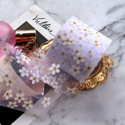 6 cm 5 jardi Floret tülli karikakra rull Isetegemise käsitööpaelad kingituseks vibu pakkimiseks kirsiõitega trükitud võrkkangatarbed