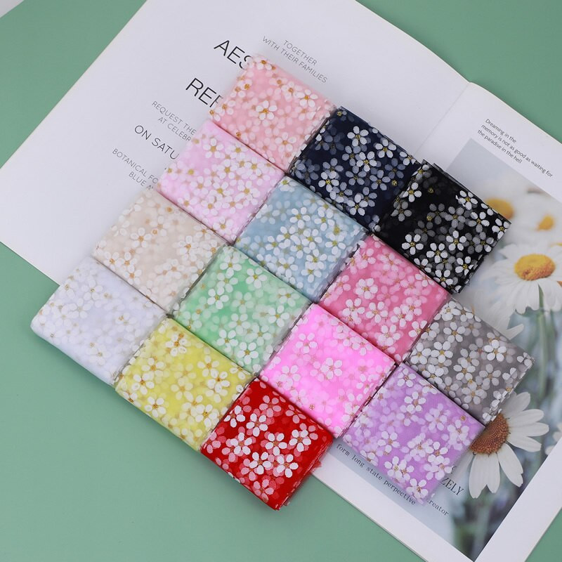 6 cm 5 jardi Floret tülli karikakra rull Isetegemise käsitööpaelad kingituseks vibu pakkimiseks kirsiõitega trükitud võrkkangatarbed