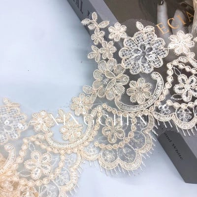 1 Yard 13 cm lățime roz Champange paiete margine poliester broderie dantelă ornamente pentru rochie de mireasă de mireasă design costum panglică dantelă