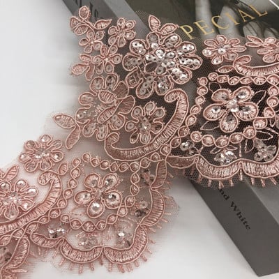 1 Yard 13 cm lățime roz Champange paiete margine poliester broderie dantelă ornamente pentru rochie de mireasă de mireasă design costum panglică dantelă