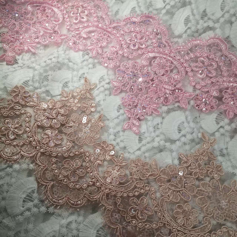 1 Yard 13 cm lățime roz Champange paiete margine poliester broderie dantelă ornamente pentru rochie de mireasă de mireasă design costum panglică dantelă