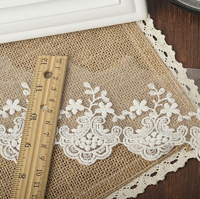 2 Yards Valge puuvillane tikitud kangast võrkpits Rõivaste pitsääred kaunistused DIY Õmblustarvikud