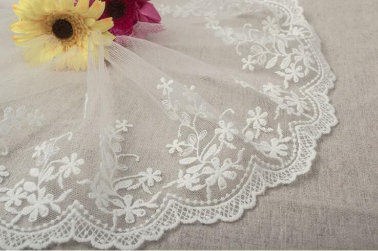 2 Yards Valge puuvillane tikitud kangast võrkpits Rõivaste pitsääred kaunistused DIY Õmblustarvikud