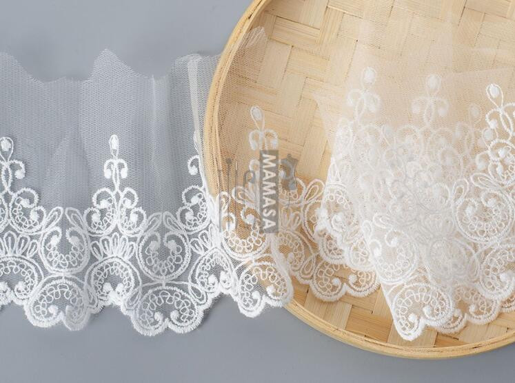 2 Yards Valge puuvillane tikitud kangast võrkpits Rõivaste pitsääred kaunistused DIY Õmblustarvikud