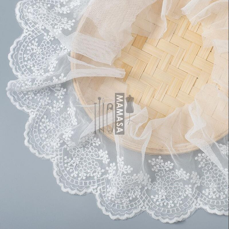 2 Yards Valge puuvillane tikitud kangast võrkpits Rõivaste pitsääred kaunistused DIY Õmblustarvikud