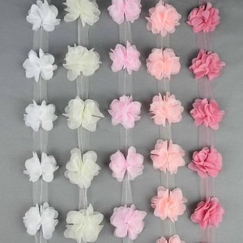 2 Yards 24Pcs Flowers 3D Chiffon Cluster Flowers Διακόσμηση φόρεμα δαντέλας ύφασμα απλικέ στολισμό DIY Crafts Είδη ραπτικής