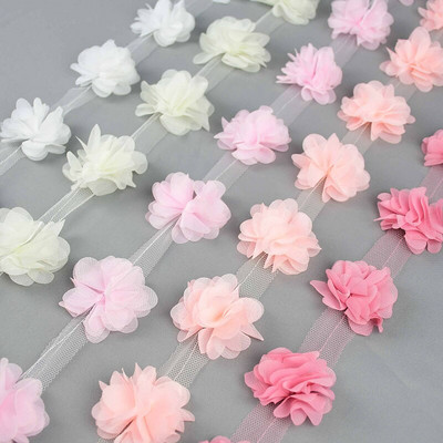 2 Yards 24Pcs Flowers 3D Chiffon Cluster Flowers Διακόσμηση φόρεμα δαντέλας ύφασμα απλικέ στολισμό DIY Crafts Είδη ραπτικής