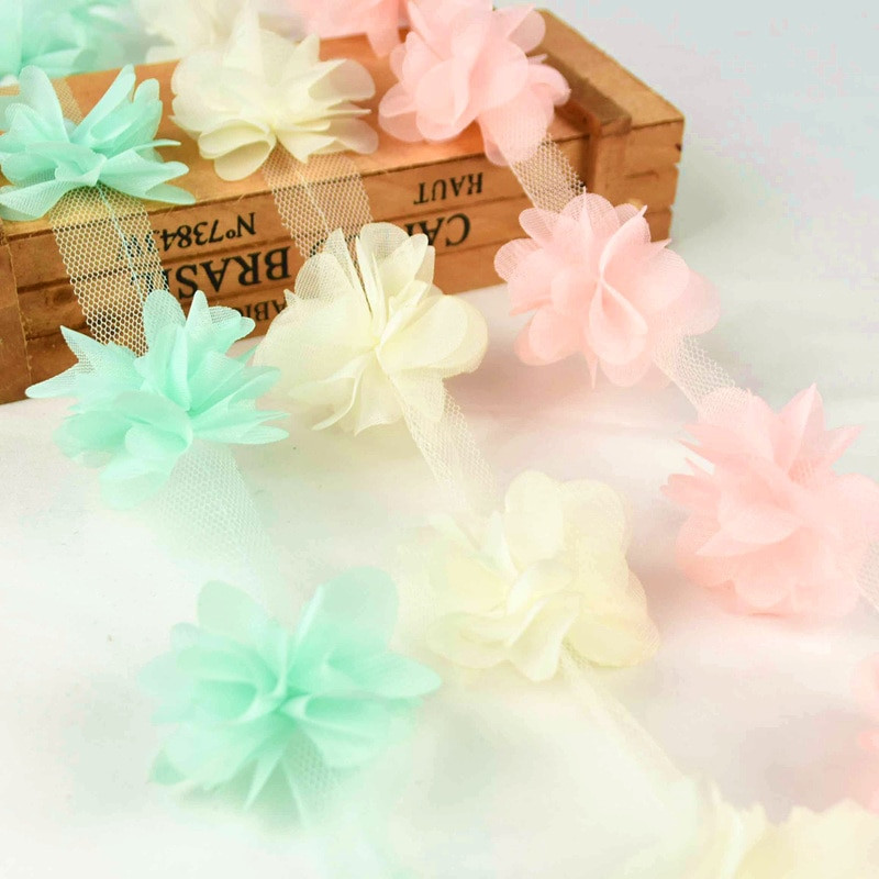 2 jardi 24 tk lilled 3D šifooni kobarad lilled pitskleit kaunistus pitskangas aplikatsioon, meisterdamine käsitöö õmblustarbed