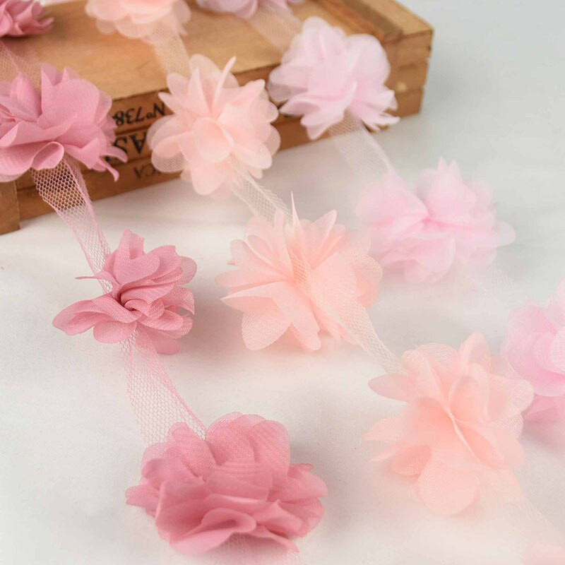 2 jardi 24 tk lilled 3D šifooni kobarad lilled pitskleit kaunistus pitskangas aplikatsioon, meisterdamine käsitöö õmblustarbed