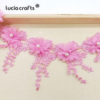 Lucia crafts 1yards/lot 7cm Flower Ebroidery Lace Trim Fabric DIY Χειροποίητο ένδυμα Δαντέλα Υλικά Αξεσουάρ N0502