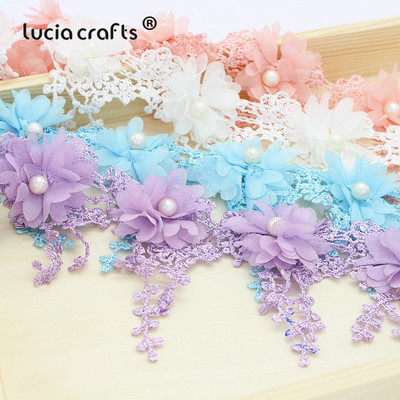 Lucia crafts 1yards/lot 7cm Flower Ebroidery Lace Trim Fabric DIY Χειροποίητο ένδυμα Δαντέλα Υλικά Αξεσουάρ N0502