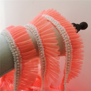 1 Κορδέλα με χάντρες Δαντέλα Πλισέ Διχτυωτή Ζώνη Πλεκτό Σιφόν Λουλούδι Πέρλα Τρισδιάστατα φλοράλ διακοσμητικά 5cm