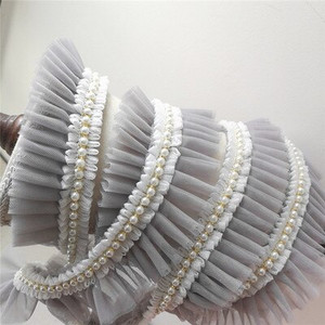 1 Κορδέλα με χάντρες Δαντέλα Πλισέ Διχτυωτή Ζώνη Πλεκτό Σιφόν Λουλούδι Πέρλα Τρισδιάστατα φλοράλ διακοσμητικά 5cm