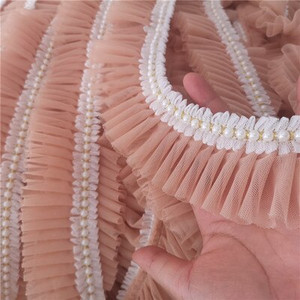 1 Κορδέλα με χάντρες Δαντέλα Πλισέ Διχτυωτή Ζώνη Πλεκτό Σιφόν Λουλούδι Πέρλα Τρισδιάστατα φλοράλ διακοσμητικά 5cm