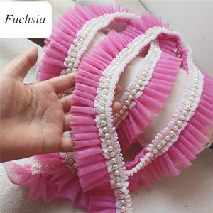 1 Κορδέλα με χάντρες Δαντέλα Πλισέ Διχτυωτή Ζώνη Πλεκτό Σιφόν Λουλούδι Πέρλα Τρισδιάστατα φλοράλ διακοσμητικά 5cm